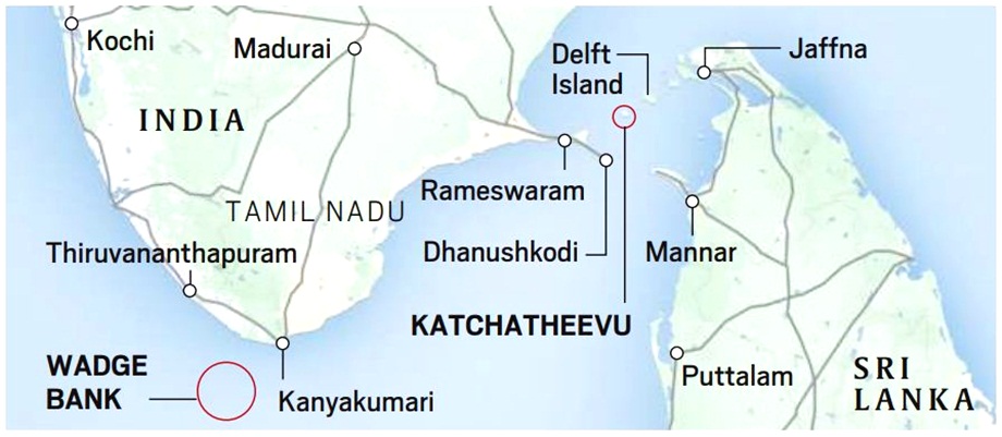 Katchatheevu island location on map and neighbouring islands 