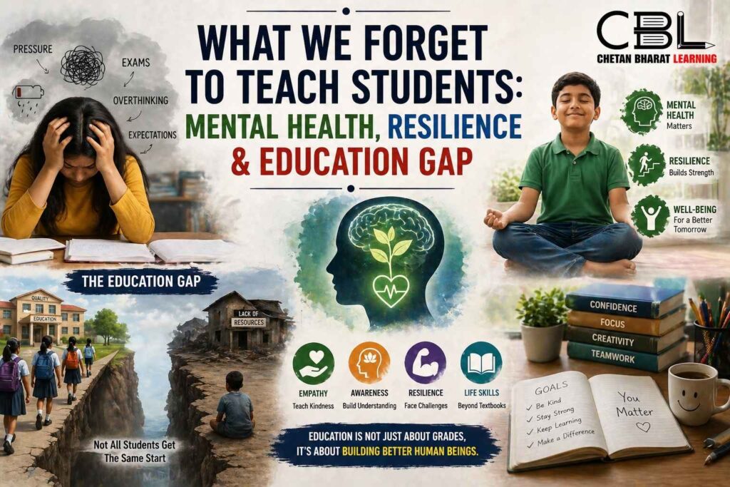 mental health and resilience in education infographic showing student stress education gap and importance of life skills and well being