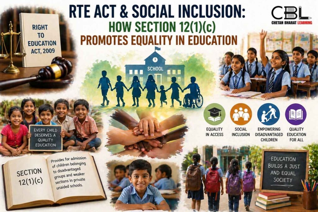 RTE Act Section 12 1c social inclusion infographic showing equality in education access for disadvantaged children in India