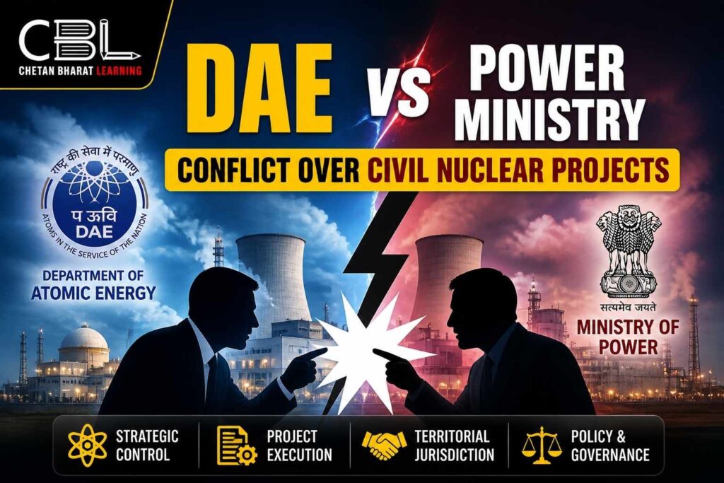 DAE vs Power Ministry conflict over civil nuclear projects in India, showing nuclear power plants and policy dispute between Department of Atomic Energy and Ministry of Power.