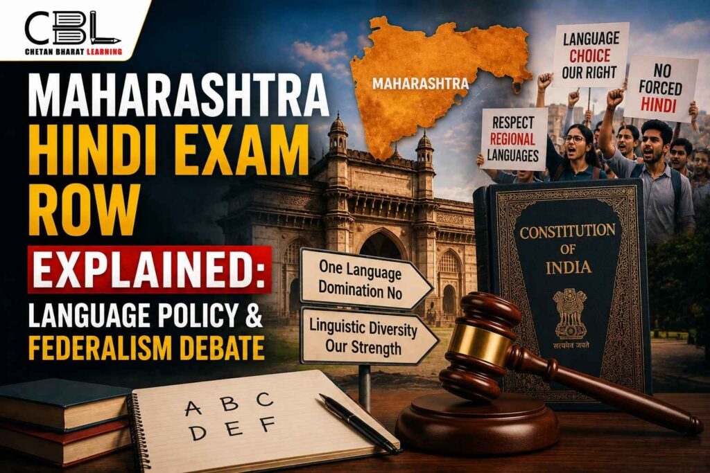 Maharashtra Hindi Exam Row explained with language policy debate, federalism concerns, linguistic diversity, and constitutional rights in India.