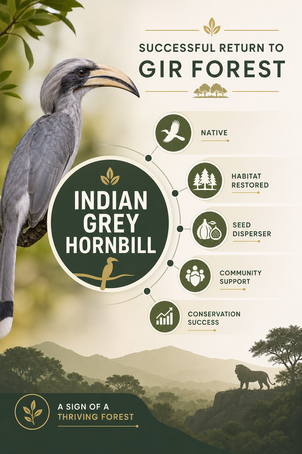Indian Grey Hornbill: Successful Return to Gir Forest