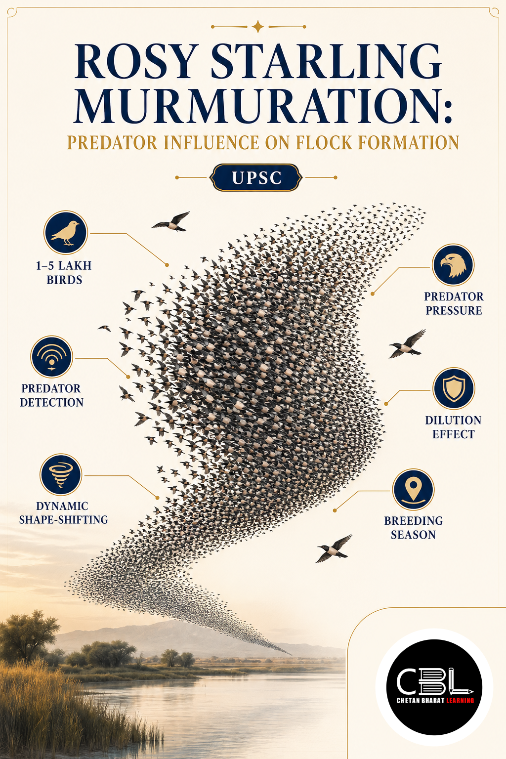Rosy Starling Murmuration: Predator Influence on Flock Formation