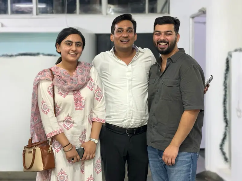 Chetan Sir with his students Ria Kaur Sethi, IPS, AIR 89, and Aman Aloon, IRS, AIR 295