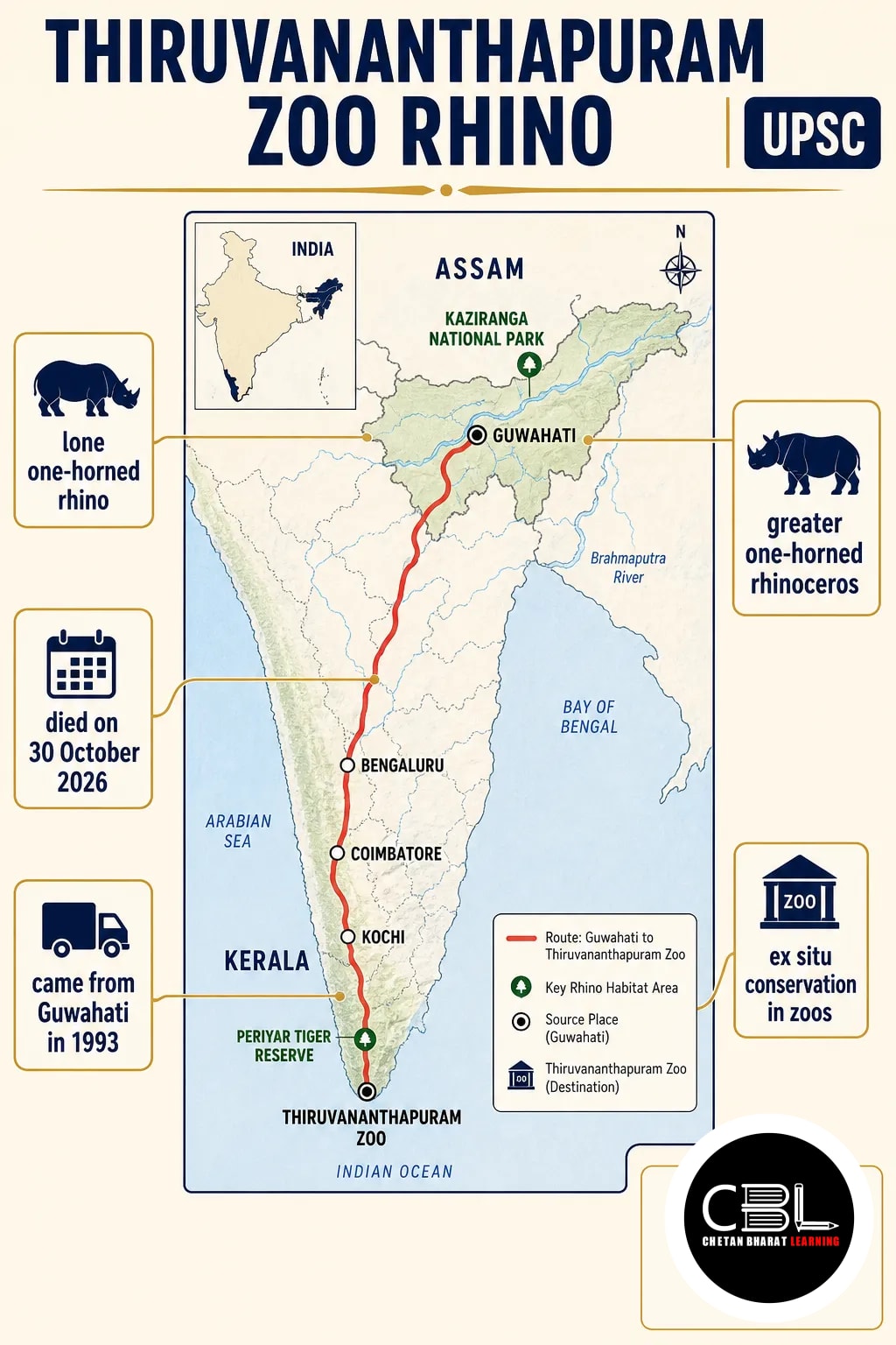 Thiruvananthapuram Zoo Rhino: Jadu’s Death | UPSC
